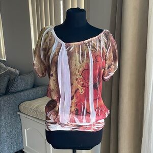 579 Elegant Multicolor Women's Top cinched waist Sz S
